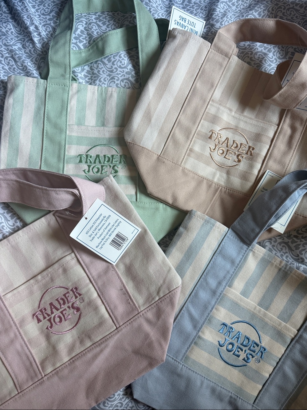 💚Trader Joe’s Striped Canvas Mini Tote Bags Set of 4 Summer Limited FIRM ☀️ - Picture 3 of 3